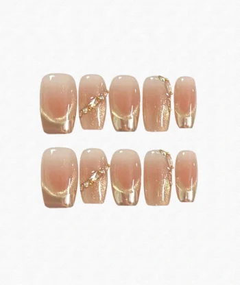 Gold French Ballet Coffin Press-On Nails