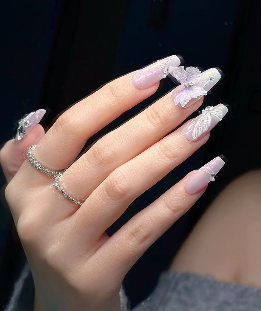 Purple Butterfly Coffin Press On Nails - Image 3