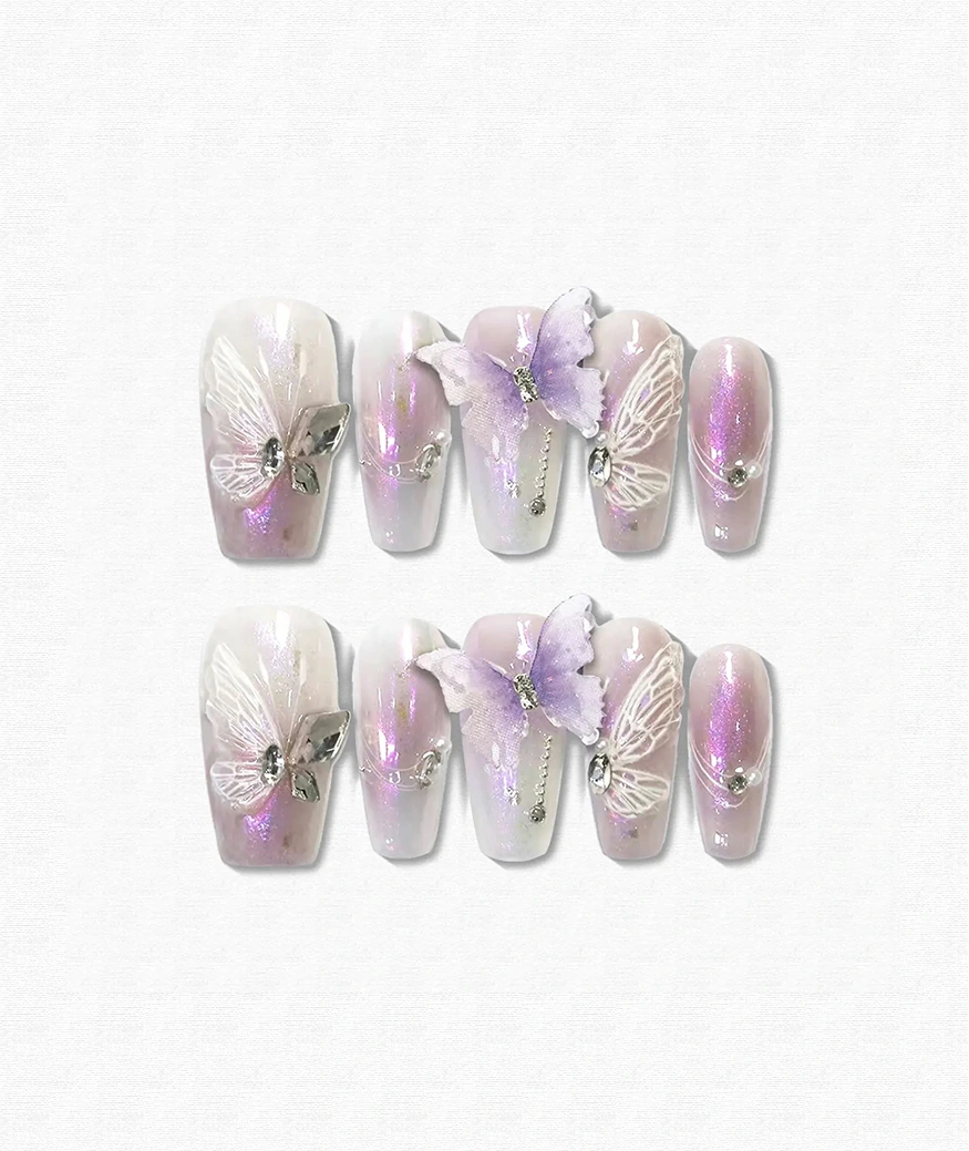 Purple Butterfly Coffin Press On Nails