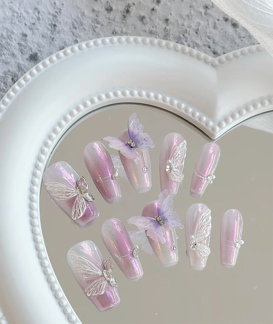 Purple Butterfly Coffin Press On Nails - Image 2