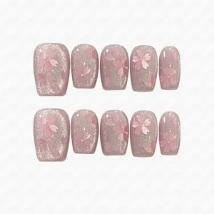 Romantic Cherry Blossom Coffin Press On Nails