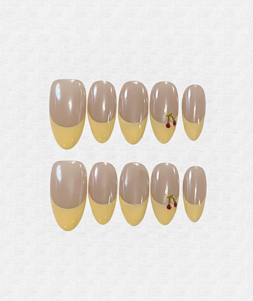 Cheese Cherry French Almond Press On Nails
