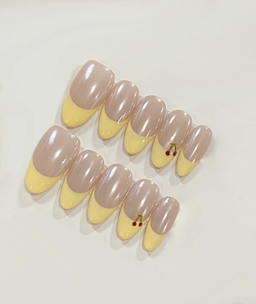 Cheese Cherry French Almond Press On Nails - Image 2