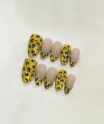Alternative view of Gold Leopard Almond Press On Nails