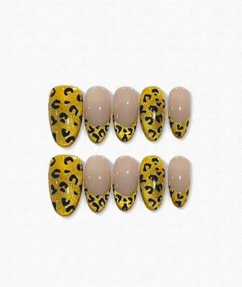 Gold Leopard Almond Press On Nails