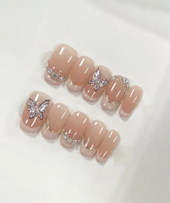 Alternative view of Pink Butterfly Squoval Press-on Nails