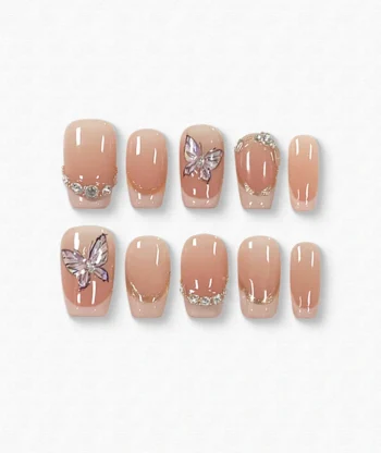Pink Butterfly Squoval Press-on Nails