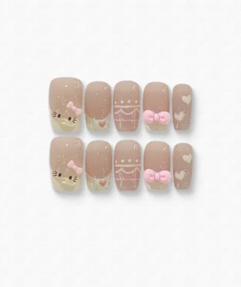 Cream Candy Kitty Press-on Nails