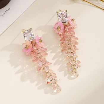 Alternative view of Crystal Wisteria Floral Earrings
