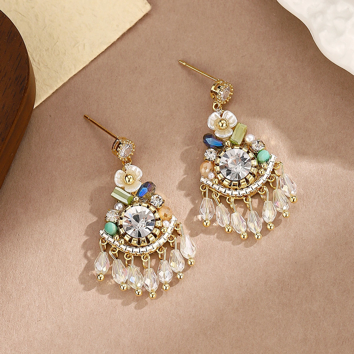 Vintage Crystal Bloom Earrings - Image 2