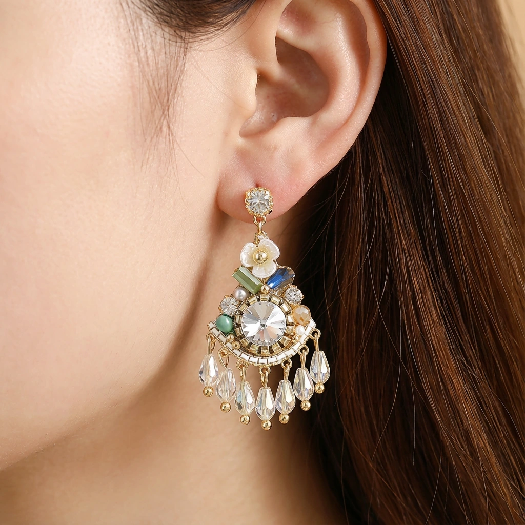 Vintage Crystal Bloom Earrings - Image 3